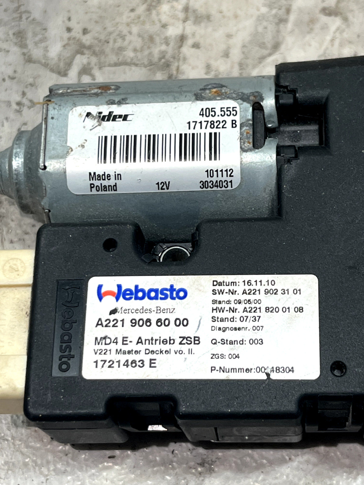 2007-13 Mercedes S550 W221 S600 S450 Sunroof Sun Roof Motor OEM